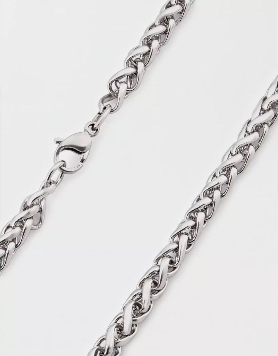 Bijoux American Eagle Stainless Steel Spiga Chain Necklace Argent Homme | HAO-19433670